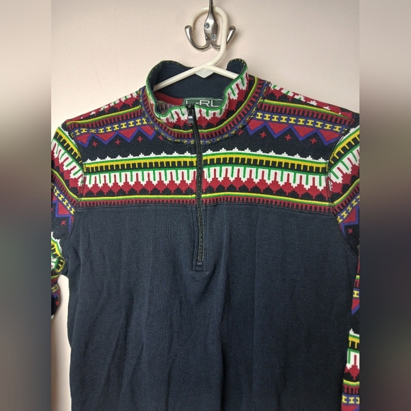 Lauren Active Ralph Lauren Black Thermal Aztex ¼ Zip Top Size 1X - Picture 3 of 5